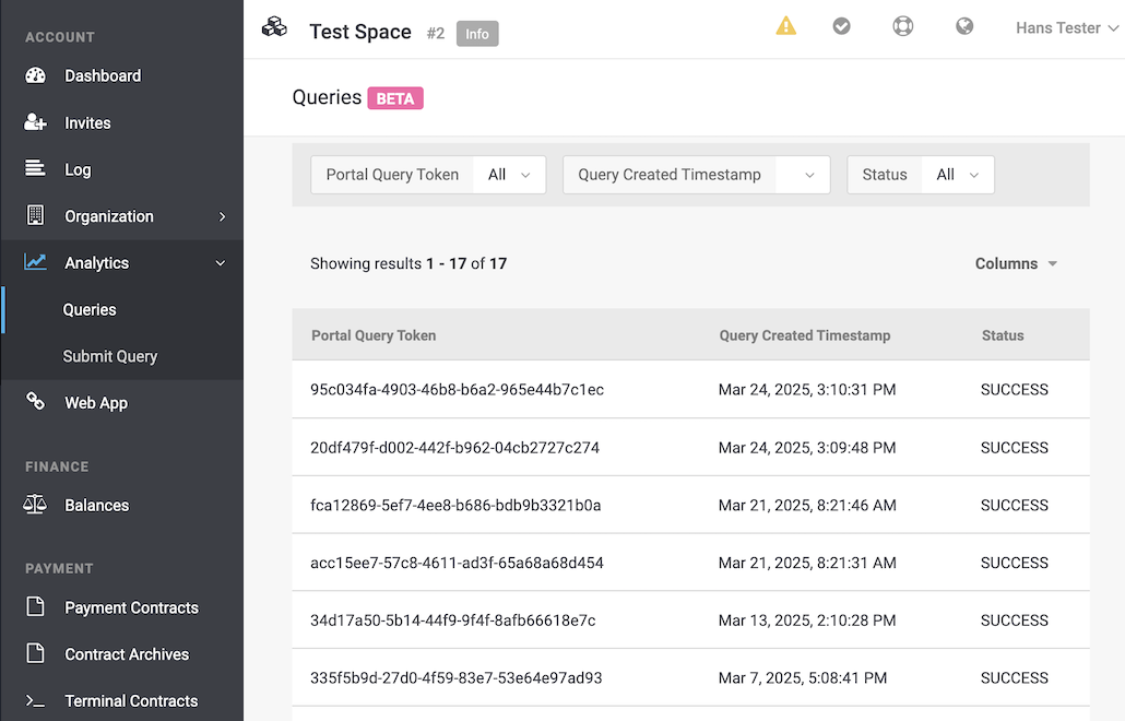 Analytics queries executions List