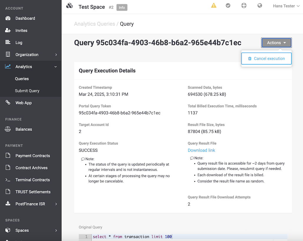 Analytics Query Execution Details
